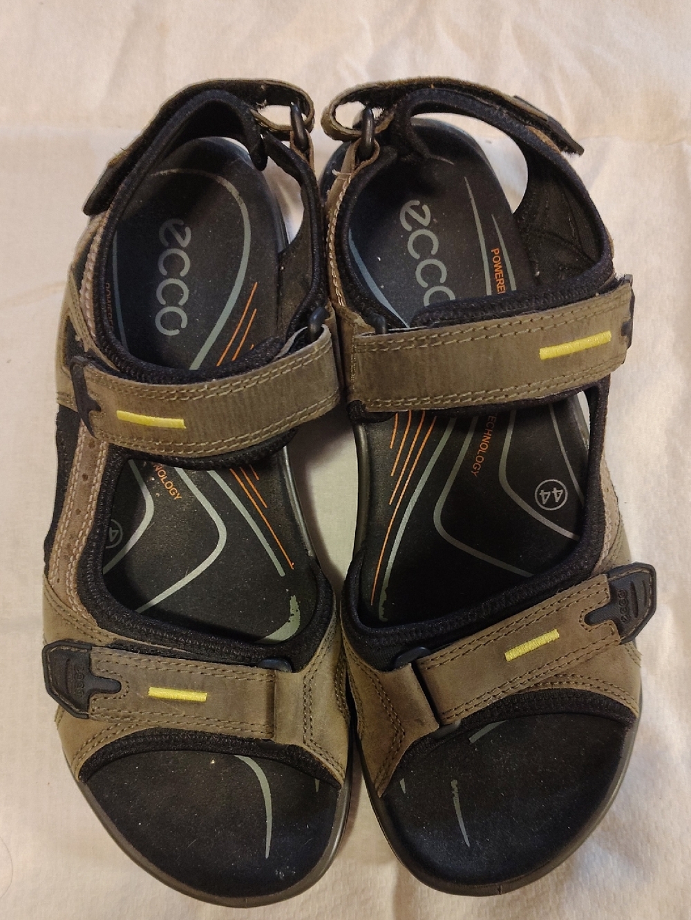 Ecco Men's Brown Sandals with Yellow Accents